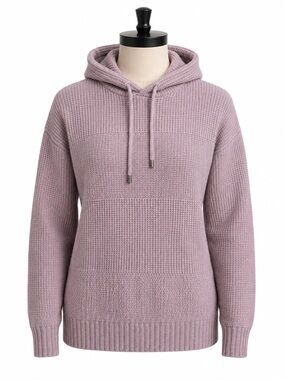 Devotion by Cyrus Waffle Knit Hooded Sweater Mauve Pink Pullover Size Small